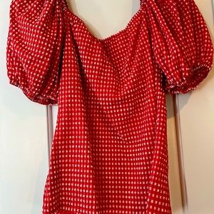 Boston Proper gingham blouse, can be worn off shoulder or on